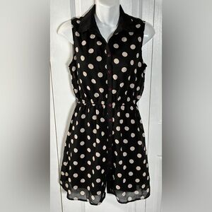 Maison Jules Black White Sleeveless Polka Dot Dress